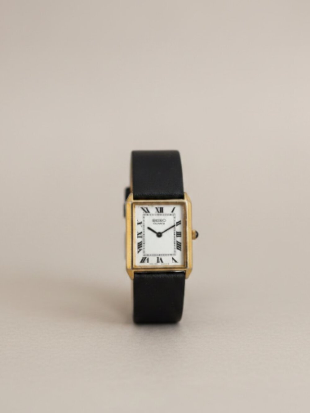 Vintage Seiko Tank Quartz Watch Gold Tone Roman Numeral Black Leather FOR REPAIR - Picture 12 of 12